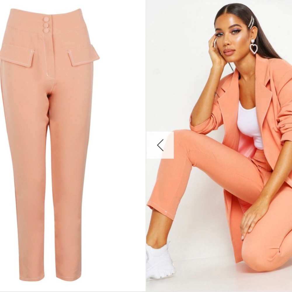 Boohoo WOVEN CONTRAST STITCH POCKET PANTS US - 6 - BEST DEAL - NEW WITH TAGS